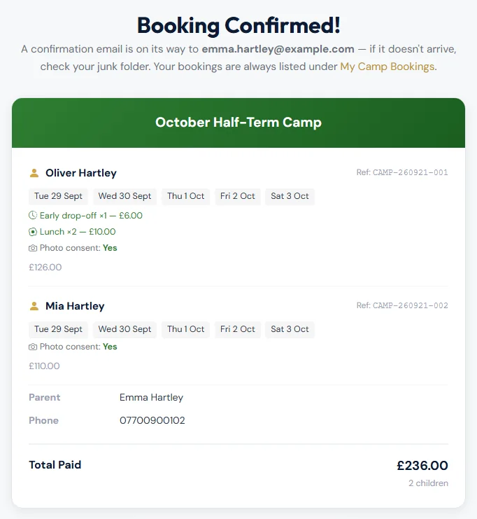 Your booking after payment.