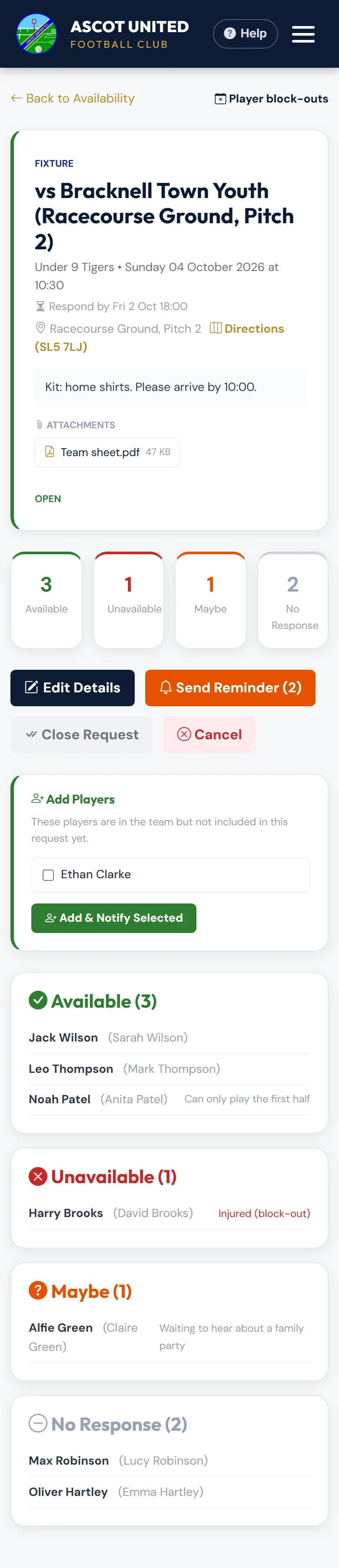 A request with replies, notes and the actions.