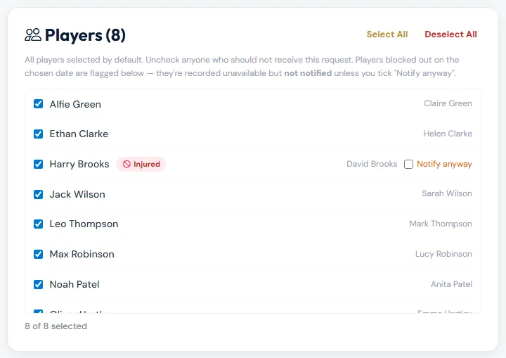 A player with a block-out is flagged and won't be messaged.