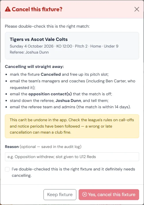 The double-check before a fixture is cancelled.