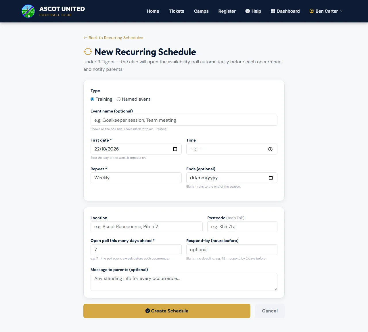 A new recurring schedule.