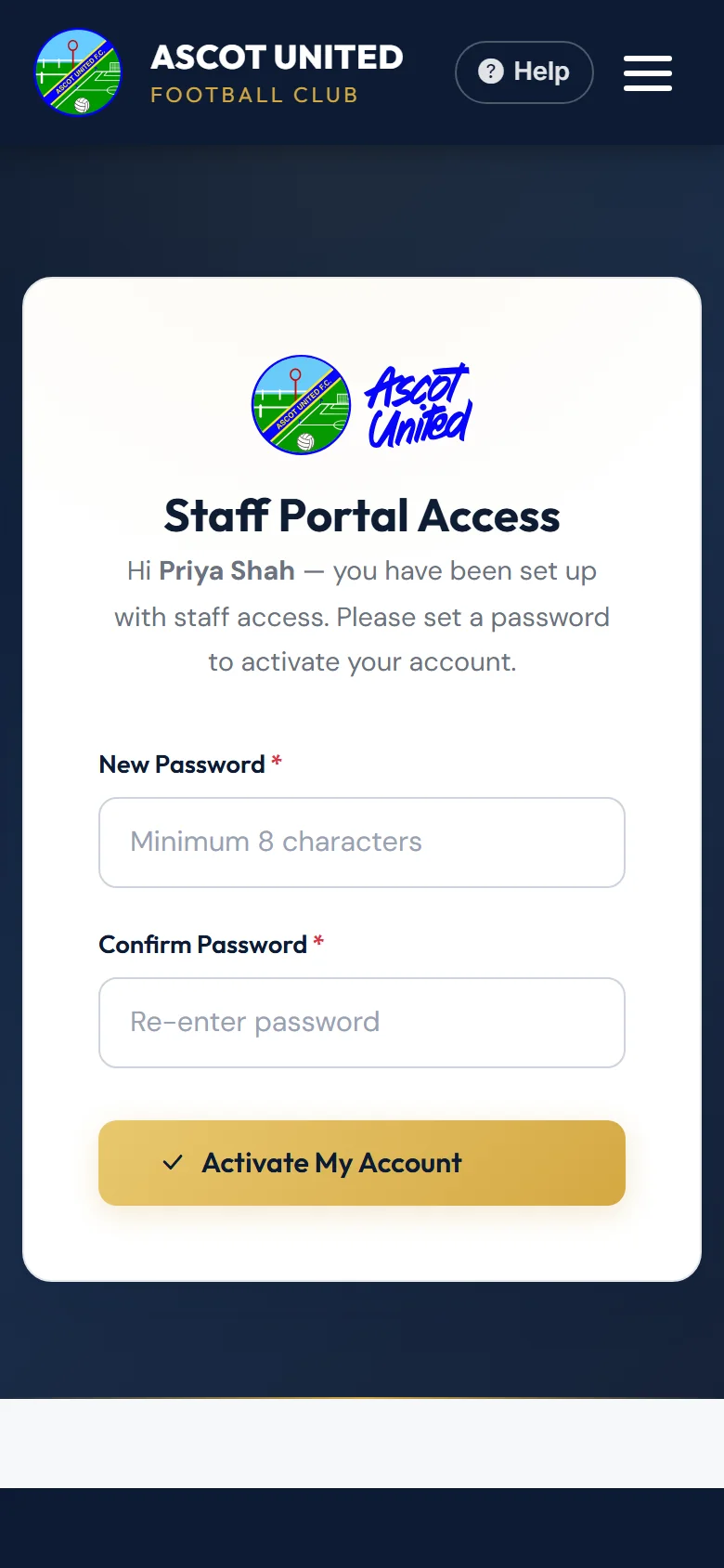 The page the Set My Password button opens.