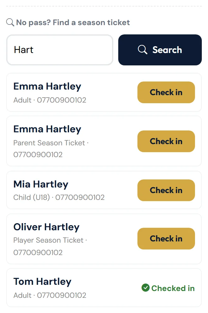 Finding a season ticket holder.