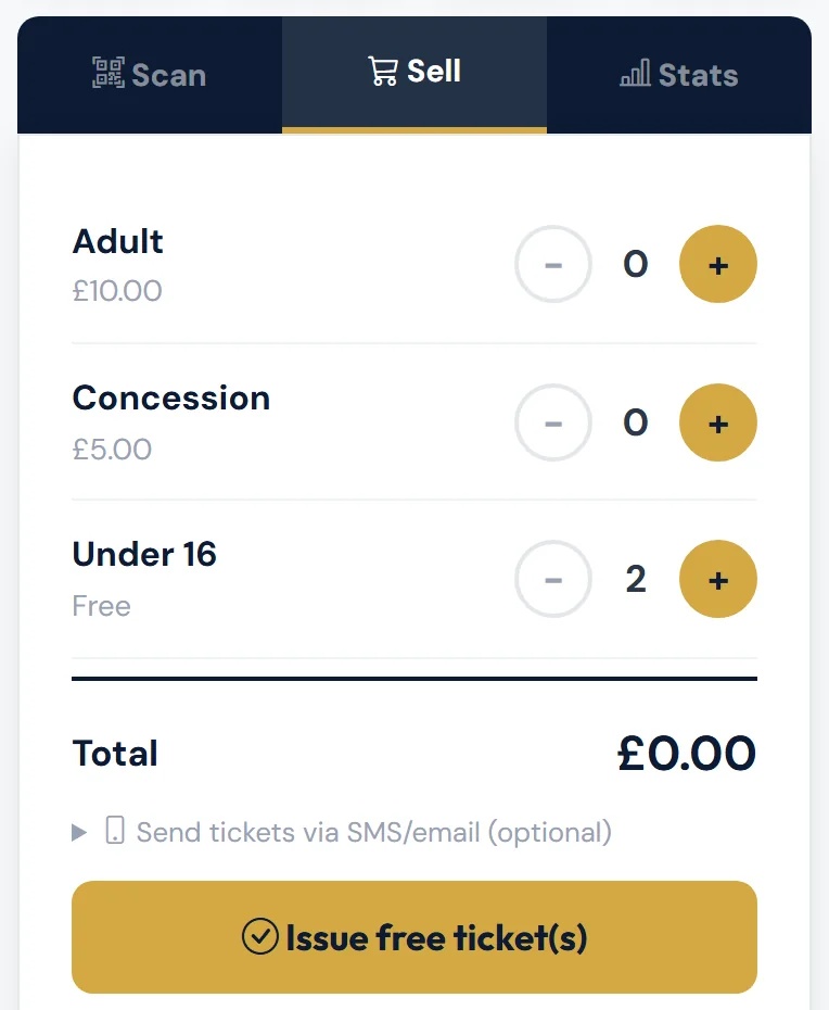 Free tickets only: Issue free ticket(s).