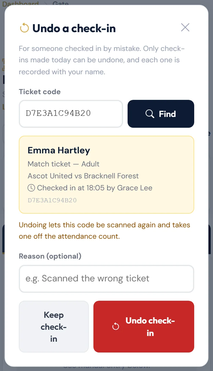 Undo a check-in: check the details first.