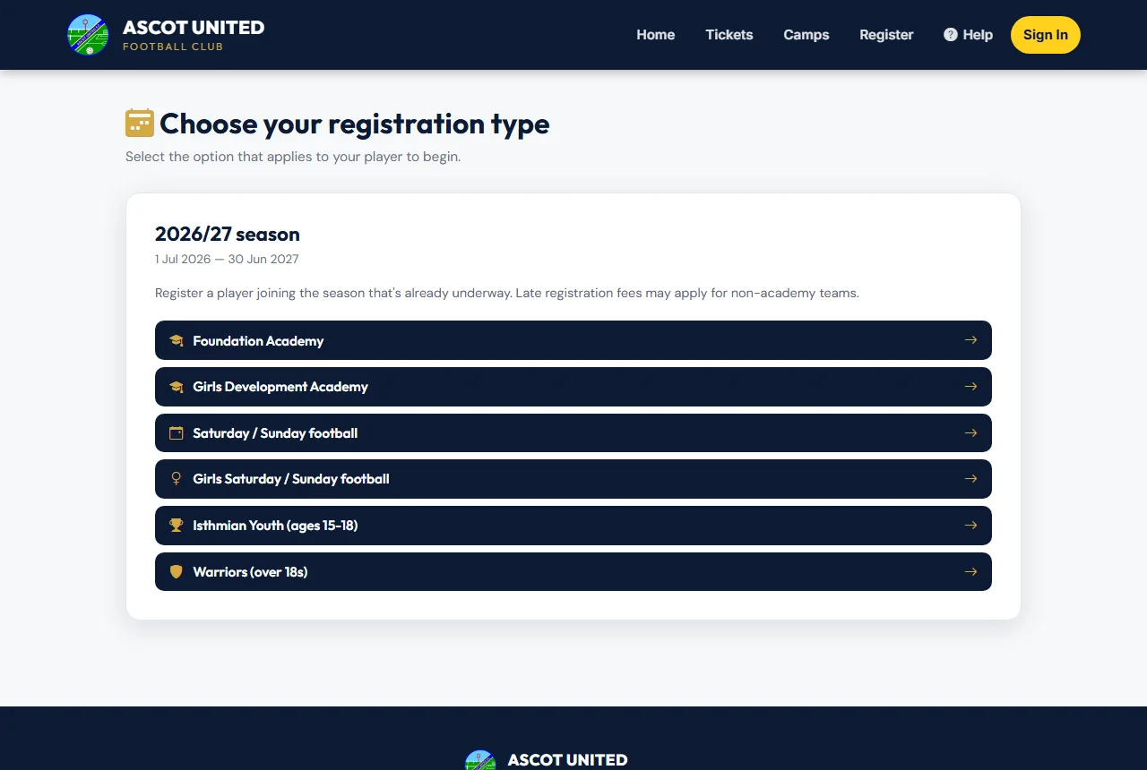 Choose the registration that fits your child.
