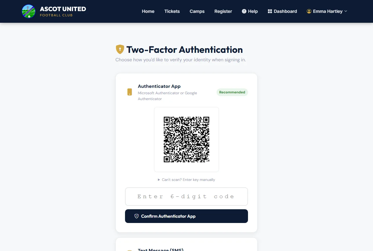 Choose an authenticator app, a text or an email.