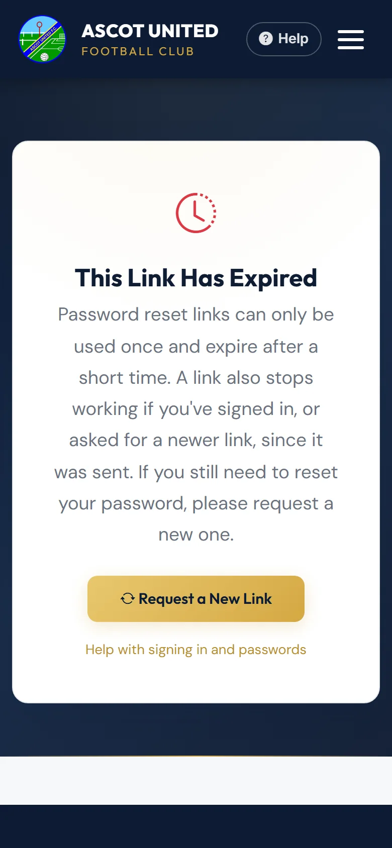 An old or used reset link.