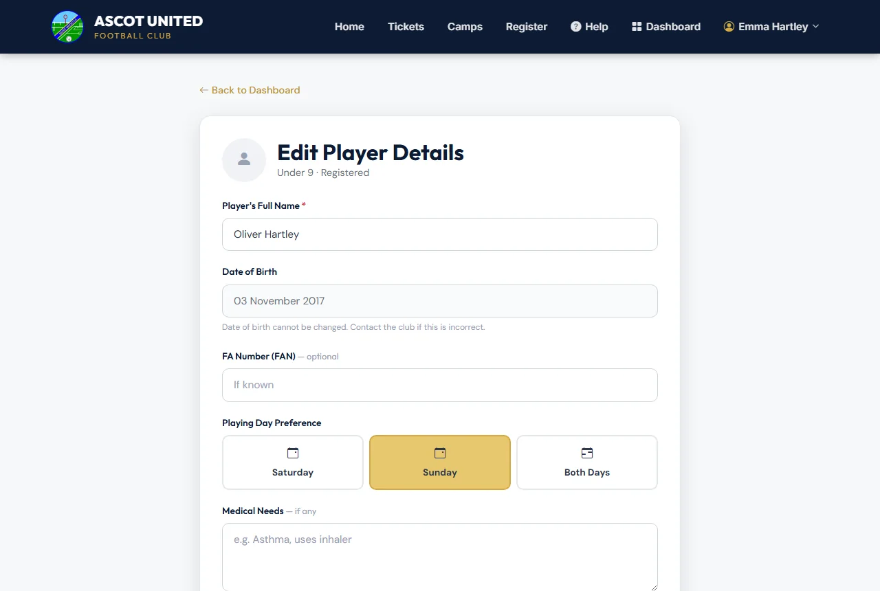 Edit Player Details.