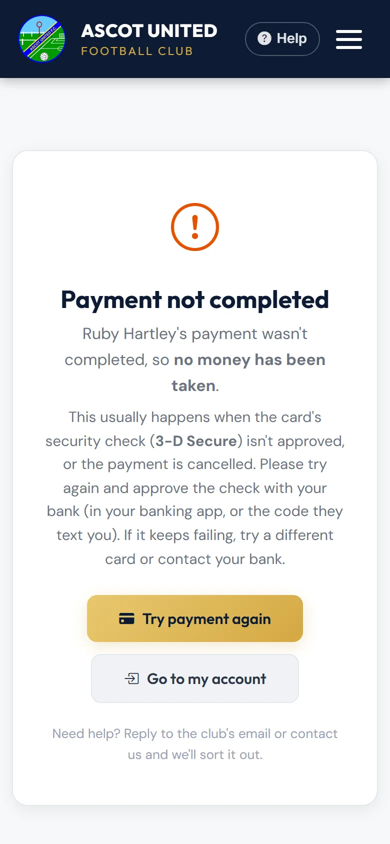 After a payment that didn't go through.