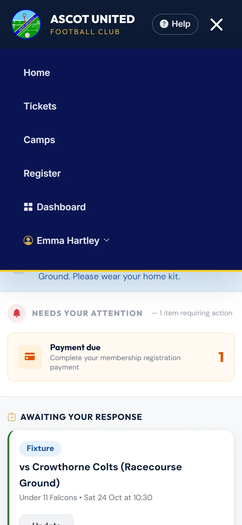 On a phone, the menu opens from the ☰ button.