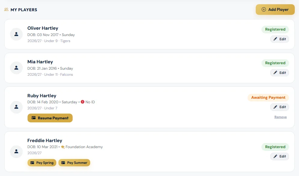Add Player is at the top of your players list.