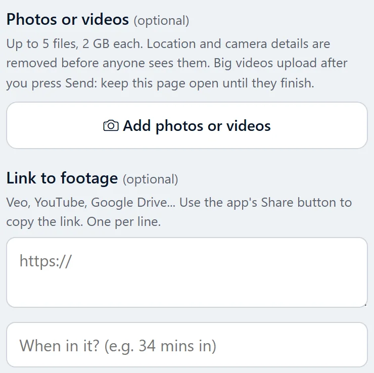 Adding photos, videos or a link to footage.