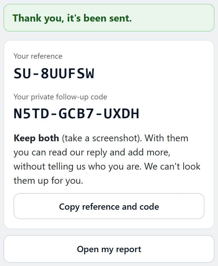 The reference and follow-up code, shown once.