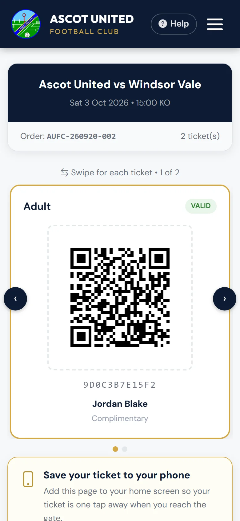 A complimentary ticket.