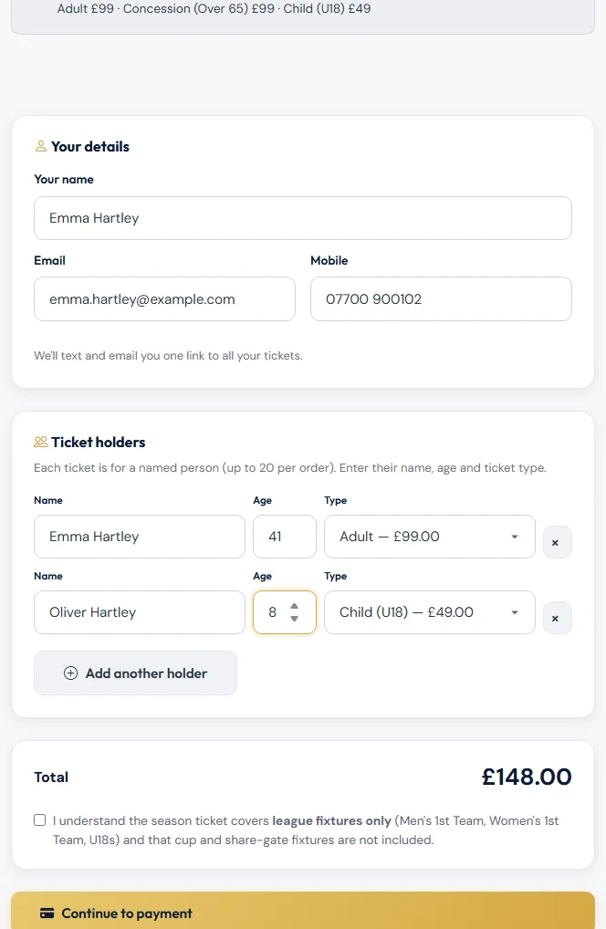 Name each ticket holder.