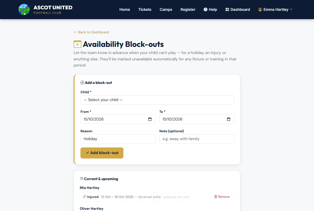 Availability Block-outs.