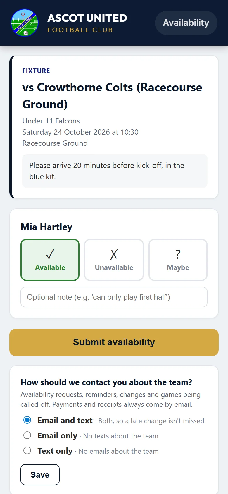 The choice at the bottom of the availability page.