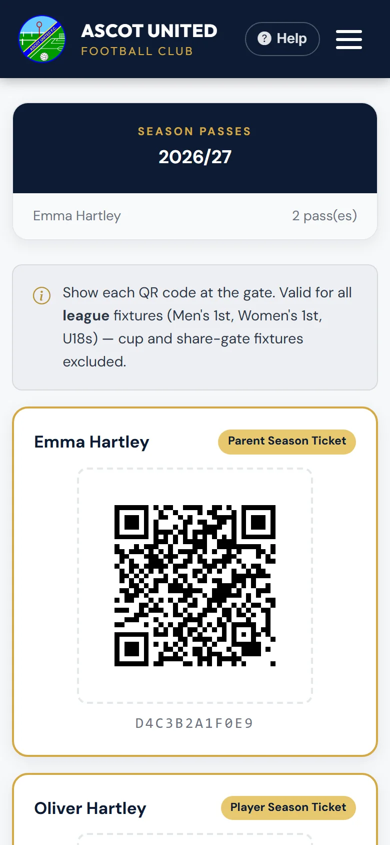 All your family's passes on one page.