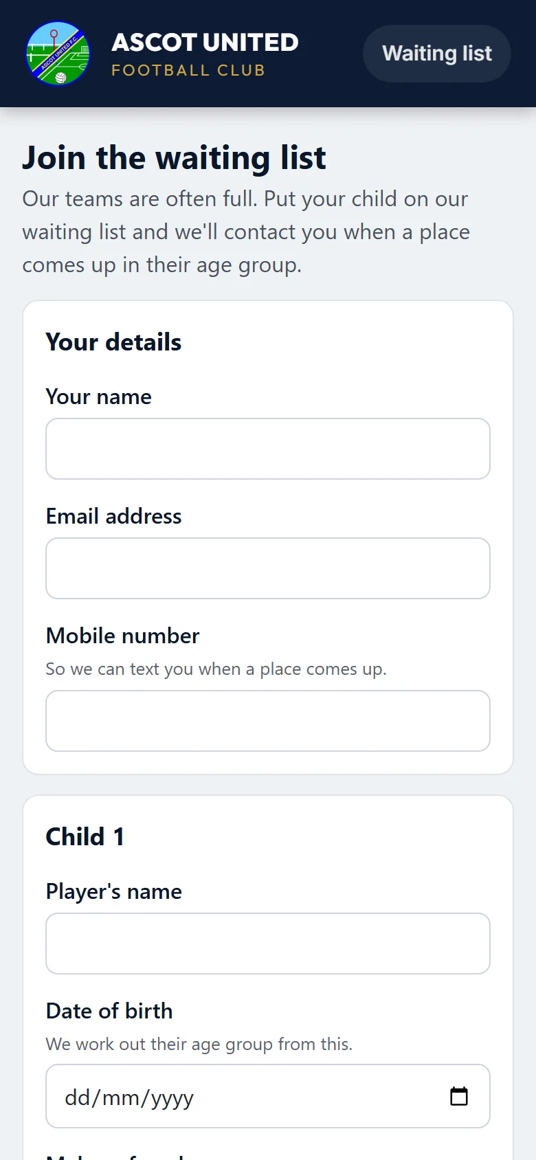 The waiting list form.