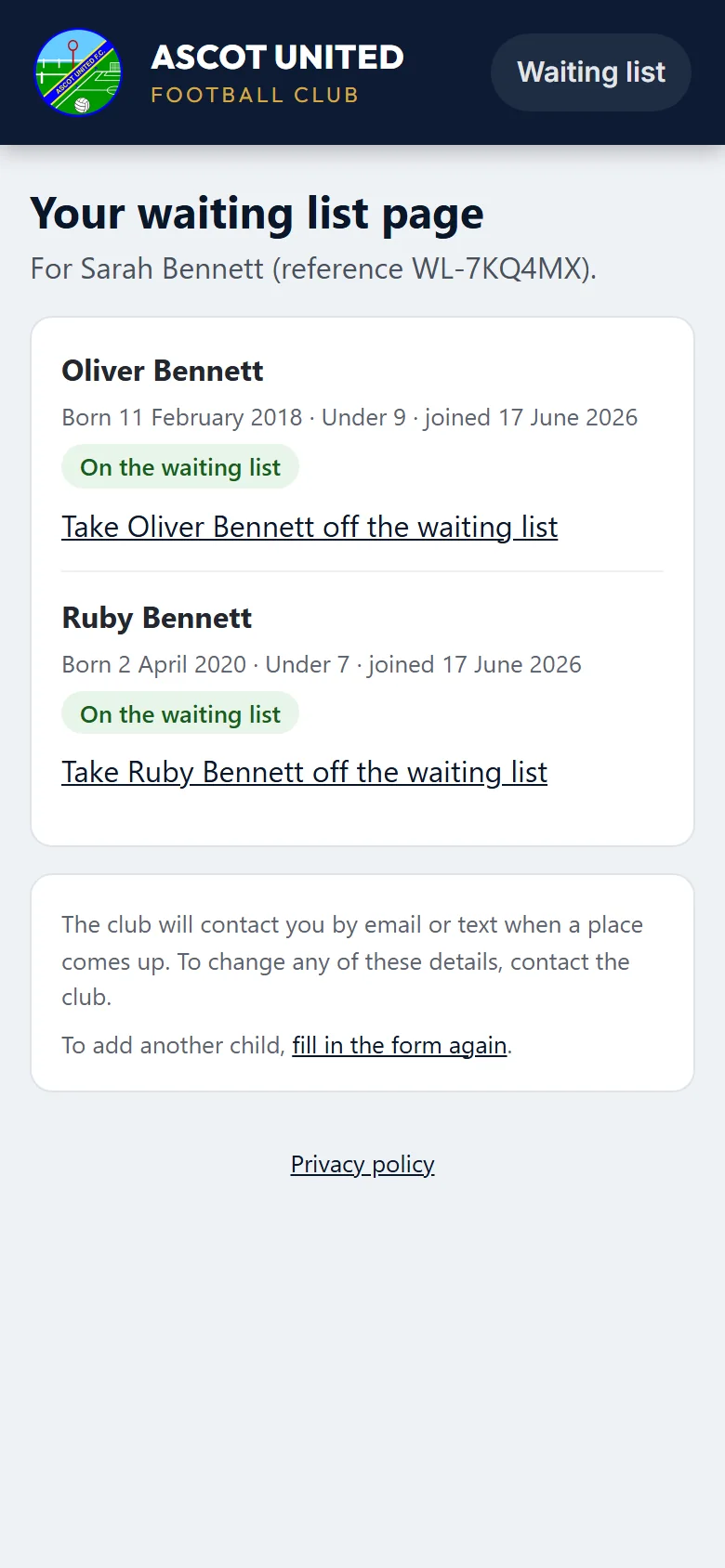 Your waiting list page.